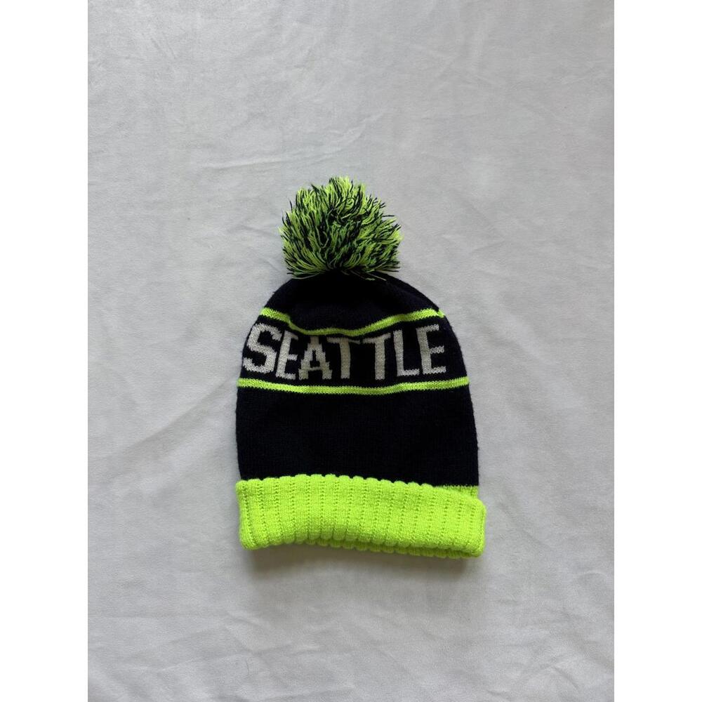 Seattle Sea Hawks Vintage Knit Beanie Hat with Pom Pom